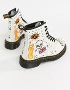 Dr Martens 1460 White Leather Rockabilly Flat Ankle Boots - White