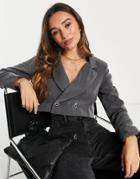 Flounce London Cropped Blazer In Gray - Part Of A Set-grey