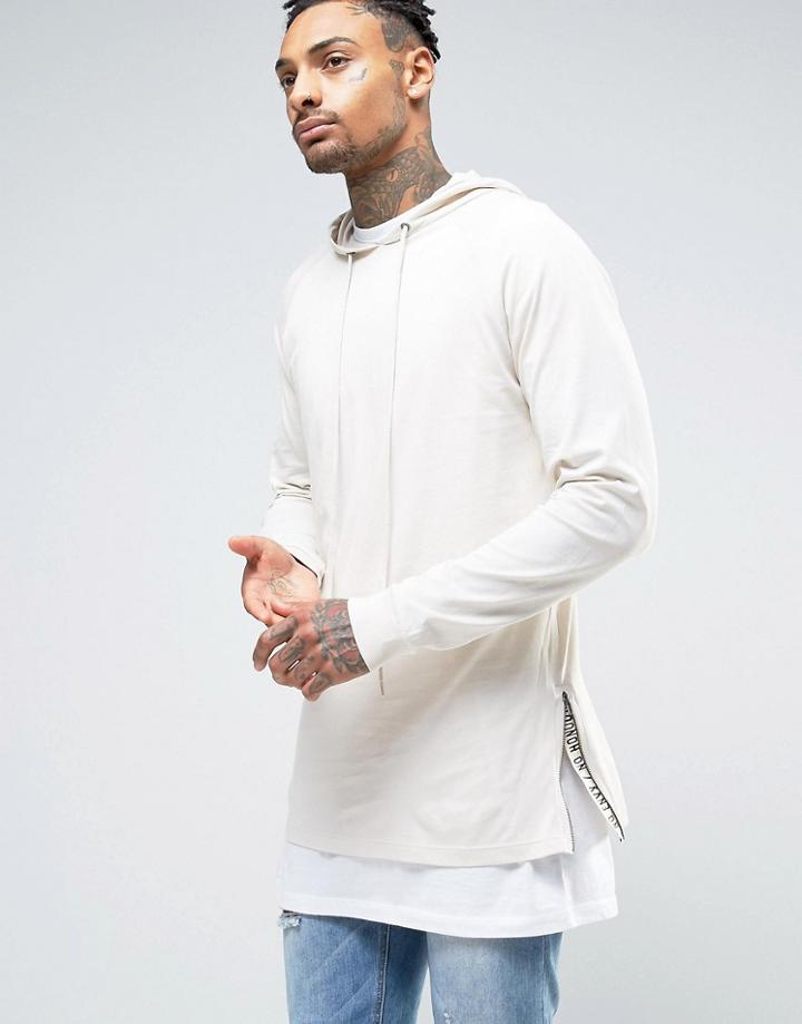 Asos Oversized Long Sleeve T-shirt With Long Drawcords And Printed Zip