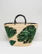 New Look Palm Print Basket Bag - Green