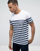 Jack & Jones Stripe T-shirt With Contrast Pocket - White