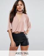 Asos Tall Top In Slinky With Choker Plunge Neck - Pink