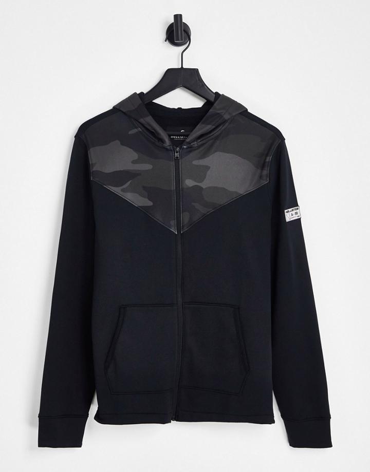 Hollister Camo Blocking Sport Full Zip Hoodie In Black