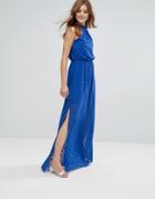 Lavand Halterneck Pleated Maxi Dress - Blue