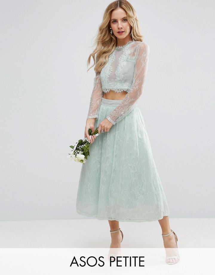 Asos Petite Bridesmaid Lace Prom Skirt - Green