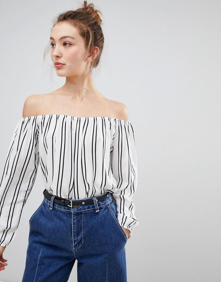 Qed London Off Shoulder Stripe Top - White