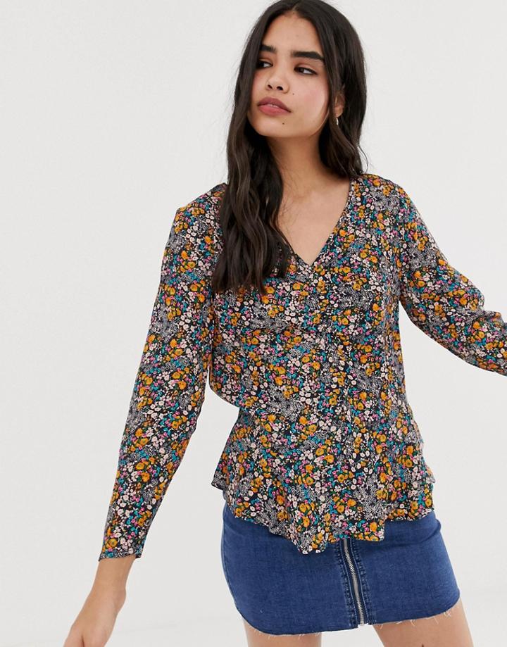 Only Lisa Floral Print Blouse - Navy