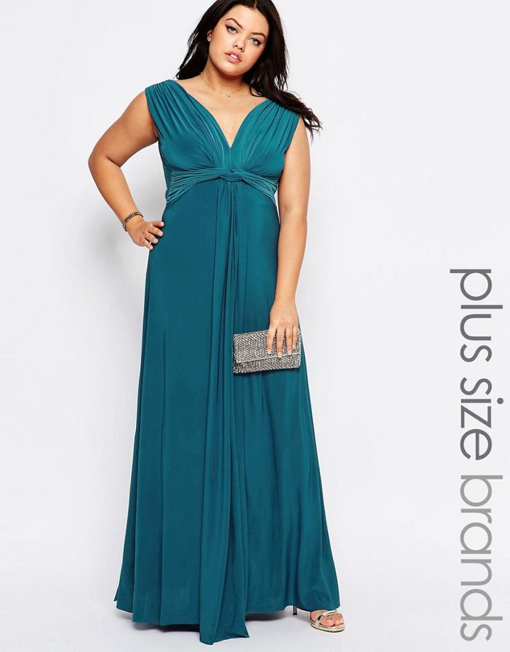 Goddiva Plus Maxi Dress With Knot Front - Teal