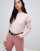 B.young Ruffle Shoulder Sweater - Pink