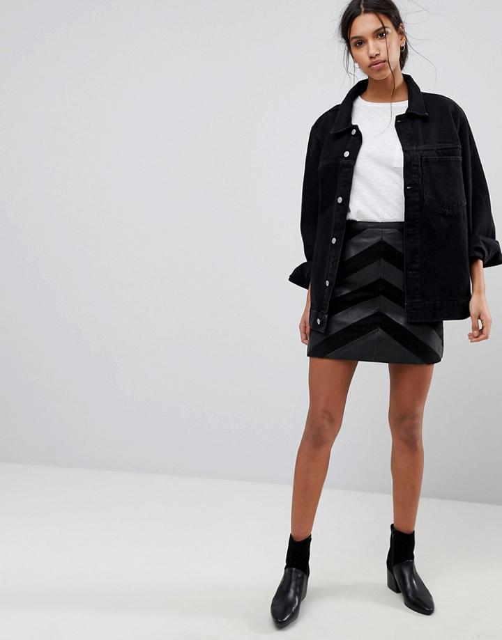 Selected Femme Leather And Suede Mini Skirt - Black