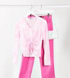 Noisy May Tall Ruched Mesh Long Sleeve Top In Pink Tie Dye-multi