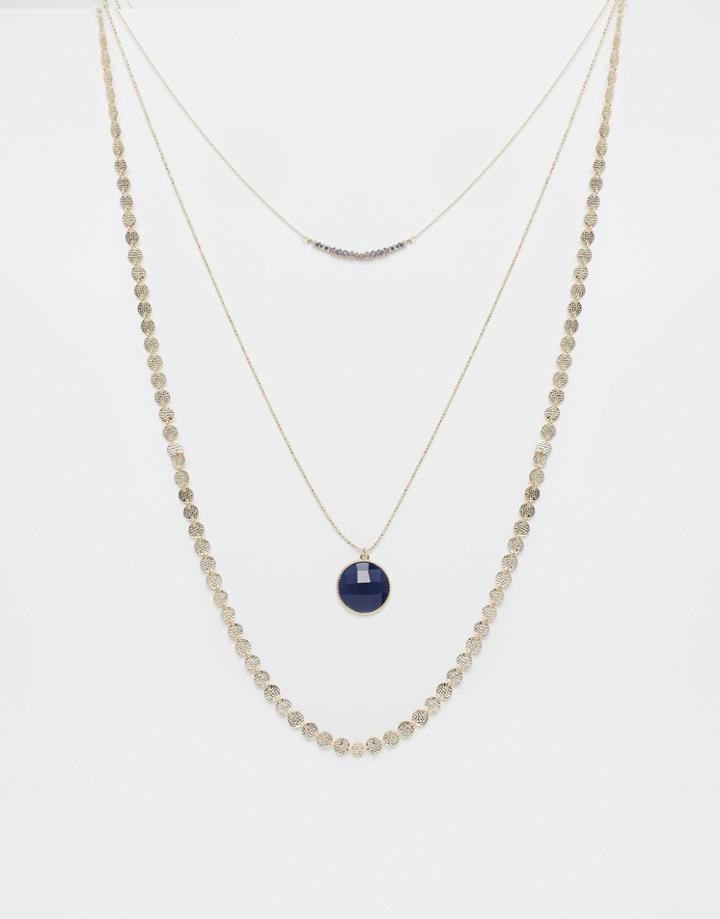 Oasis Etched Disc Long Multirow Necklace - Gold