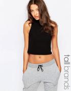 Y.a.s Tall Roll Neck Sleeveless Crop Top - Black