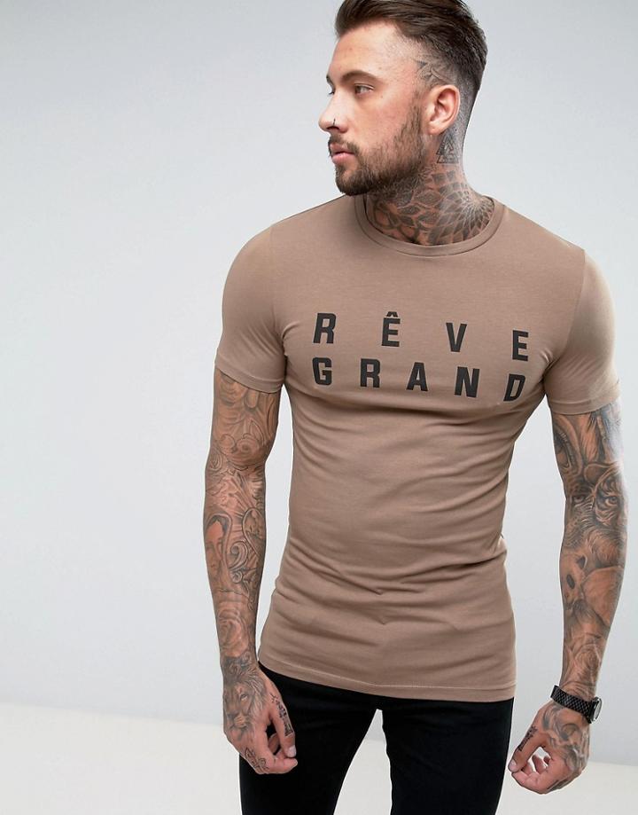 Asos Longline Muscle T-shirt With Reve Grand Print - Brown