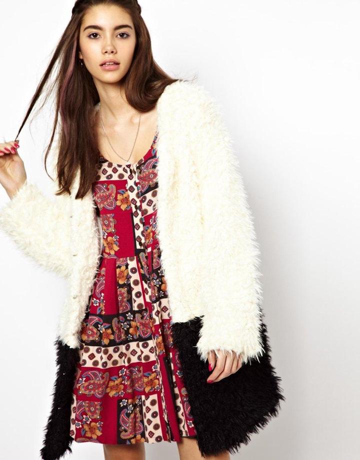 Minkpink Color Block Coat In Faux Fur