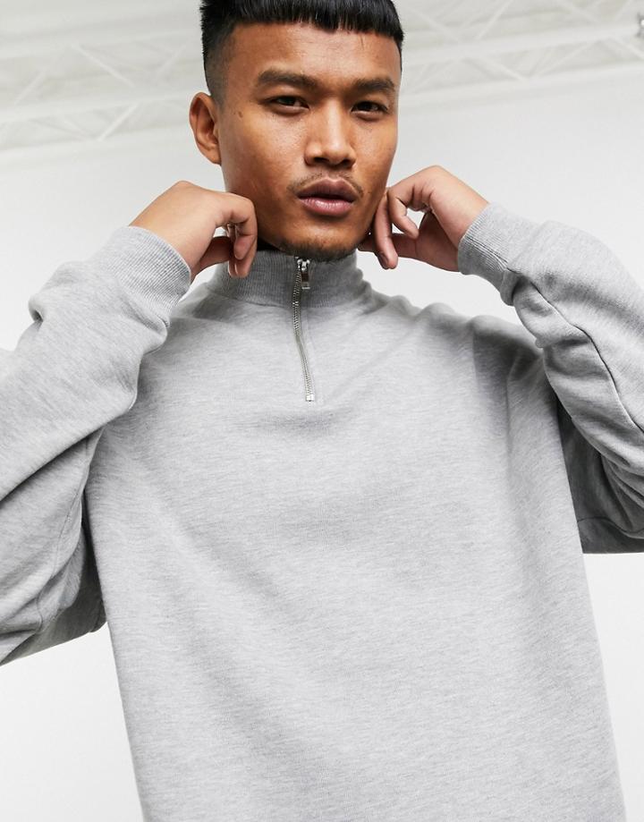 Asos Design Oversized Sweatshirt With Half Zip In Gray Marl