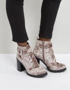 Qupid Heel Velvet Hiker Boot - Gray