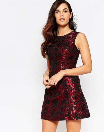 Lashes Of London Rose Jacquard Shift Dress - Red