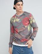 Hype Sweatshirt In Camo With Rose Print - Green