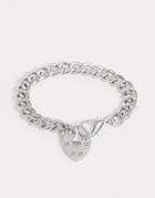 Asos Design Bracelet With Heart Padlock In Silver Tone