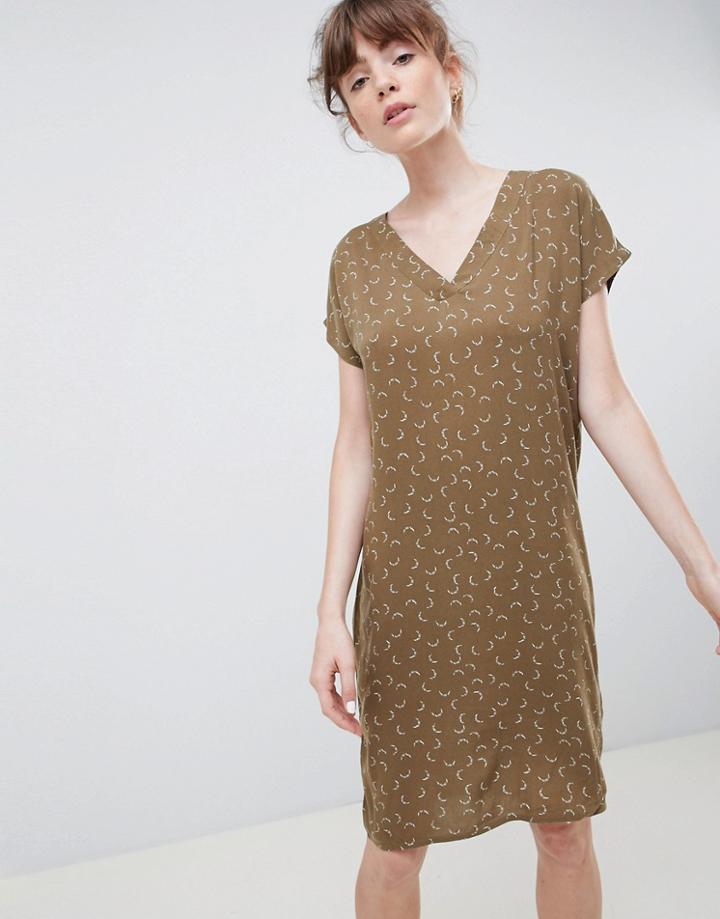 Ichi Mini Moon Print V-neck Shift Dress - Green