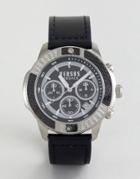 Versus Versace Sp3801 Admiralty Leather Watch In Black - Black