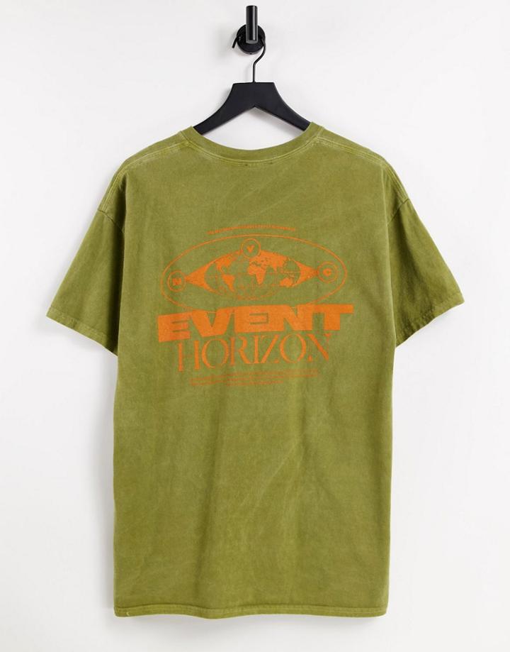 New Look Oversized T-shirt With Event Horizon Back Print In Khaki-green
