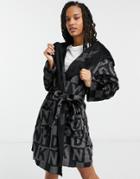 Dkny Short Wrap Dressing Gown In Black