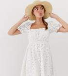 Asos Design Petite Prairie Broderie Mini Dress - White