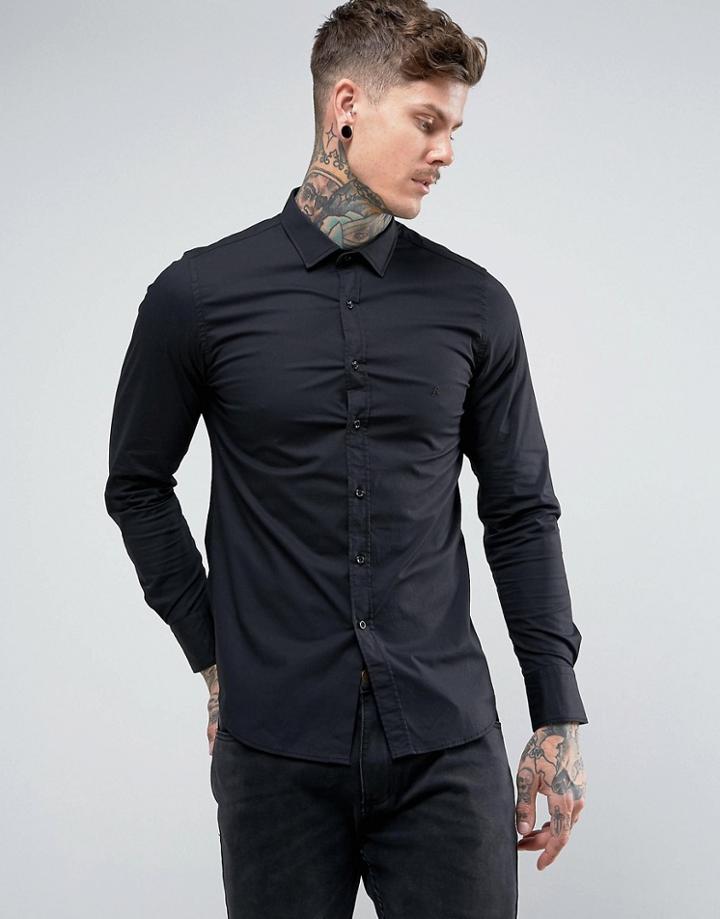 Replay Slim Stretch Poplin Shirt - Black