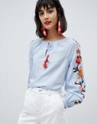 Esprit Embroidered Sleeve Peasant Top - Multi