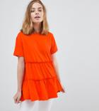 Asos Petite T-shirt With Tiered Smock Hem - Orange