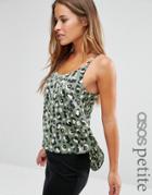 Asos Petite Satin Scoop Back Cami Top In Animal Print - Multi
