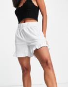 Pieces Frill Hem Shorts In White-blues