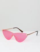 Asos Rimless Cat Eye Fashion Sunglasses In Bright Pink Lens - Pink