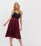 Asos Design Tall Button Front Floaty Midi Skirt With Pleats-purple
