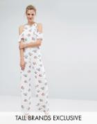 Fashion Union Tall Floral Printed Cold Shoulder Ruffle Jumpsuit - Multi