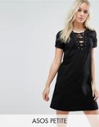 Asos Petite Lace Up Front T-shirt Dress - Black