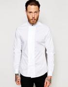 Asos Skinny Shirt In White With Pleat Front And Double Cuff - White