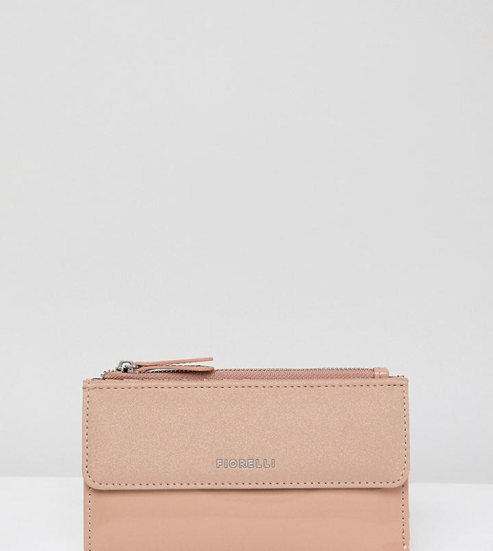 Fiorelli Josie Zip Top Pink Beige Purse With Glitter Contrast Front Flap - Beige