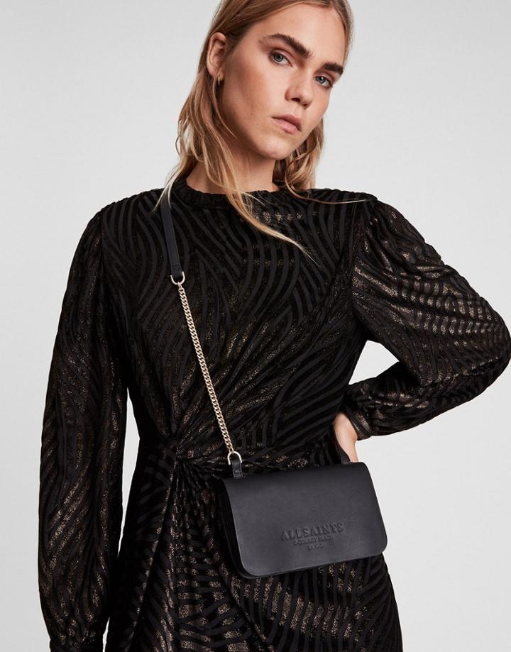 Allsaints Leather Wallet Cross Body Bag In Black