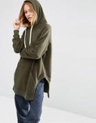 Asos Hoodie In Longline Oversized Fit With Side Splits - Khaki