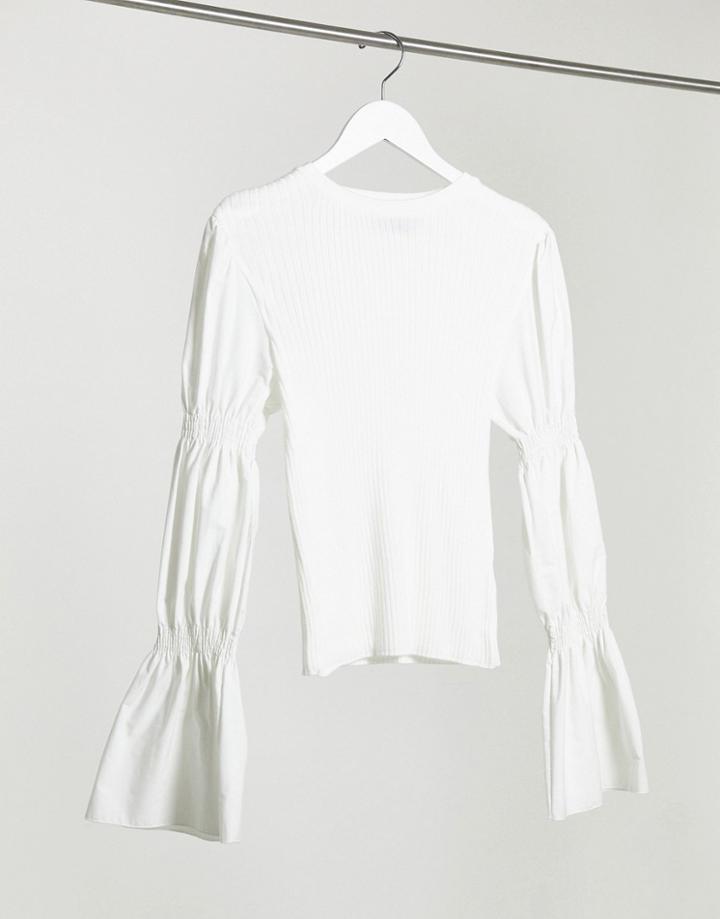 Asos Design Sweater With Puff Sleeve Detail In Cream-white