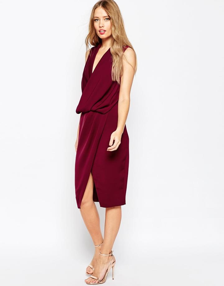 Asos Wedding Selenia Cowl Neck Midi Dress - Oxblood