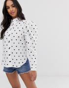 Asos Design Overszied Long Sleeve Shirt In Polka Dot - Multi