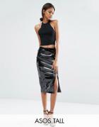 Asos Tall Pencil Skirt In Wet Look - Black