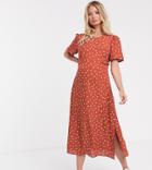 New Look Maternity Polka Dot Midi Dress With Side Split In Rust-brown