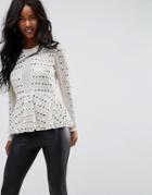 Asos Embellished Plunge Top With Peplum-cream