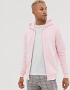 Asos Design Zip Up Hoodie In Pink
