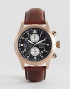 Jack Mason Aviation Chronograph Leather Watch In Brown/gold 42mm - Bro